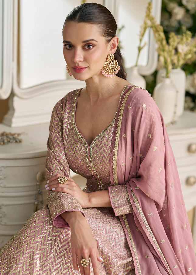Pink Embroidered Anarkali Gown