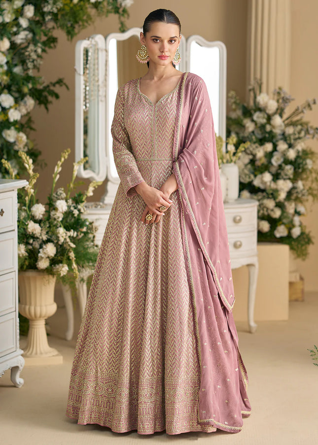 Pink Embroidered Anarkali Gown