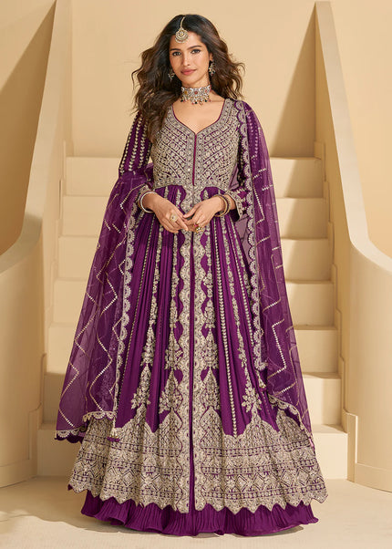 Purple Embroidered Lehenga Anarkali