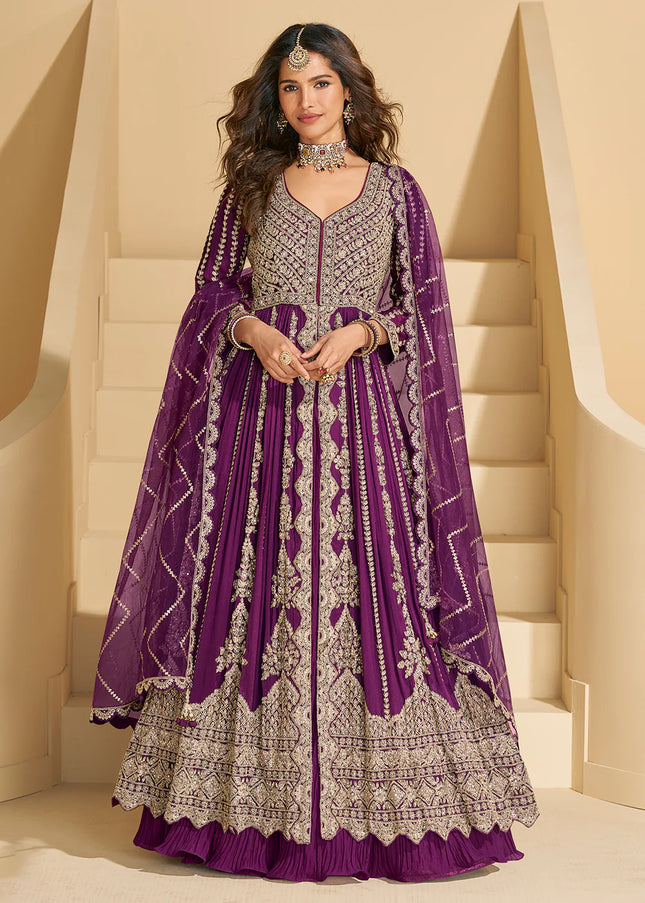 Purple Embroidered Lehenga Anarkali