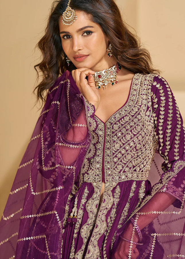 Purple Embroidered Lehenga Anarkali