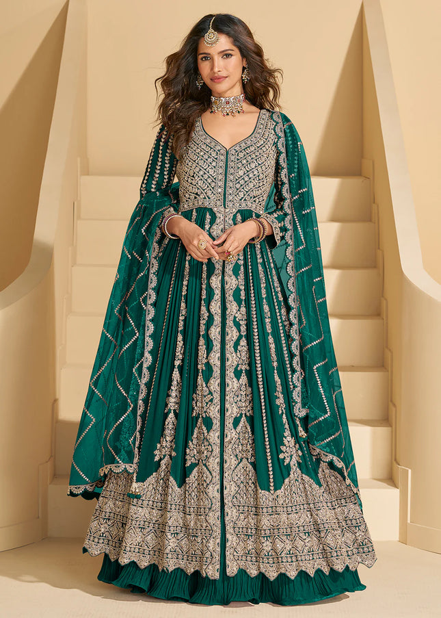 Green Embroidered Lehenga Anarkali