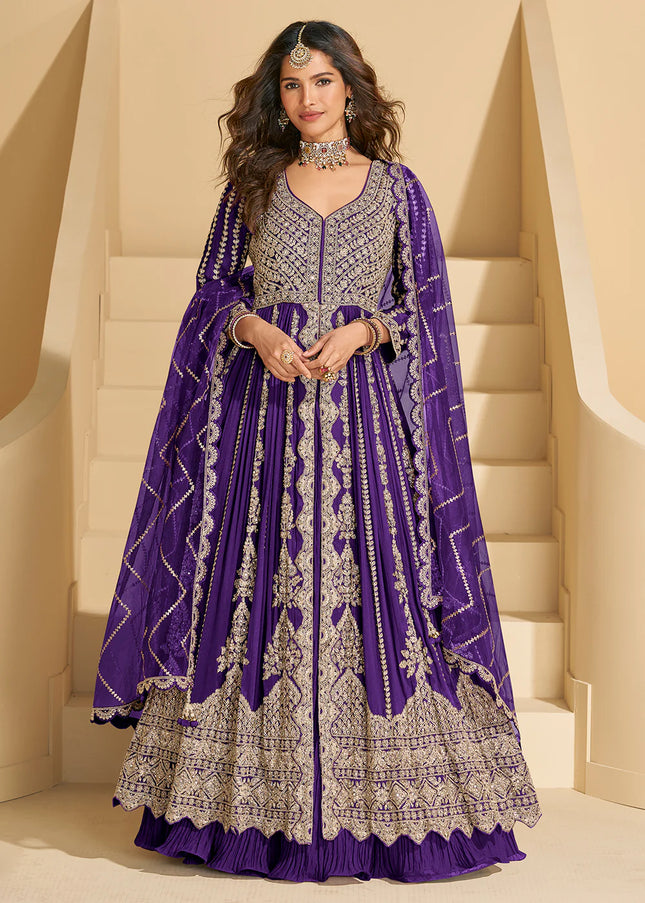 Purple Embroidered Lehenga Anarkali