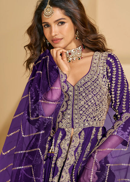 Purple Embroidered Lehenga Anarkali