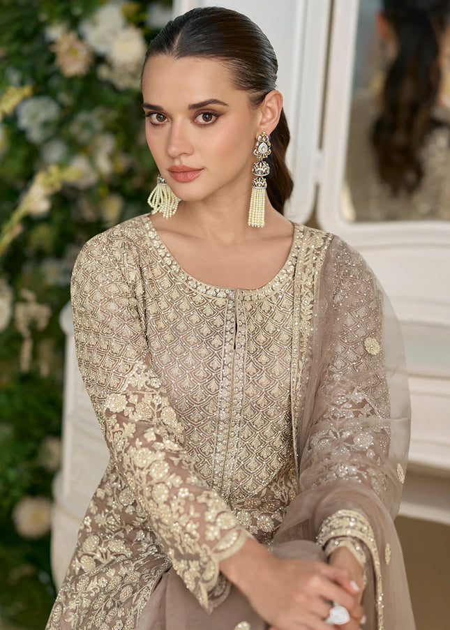 Grey Embroidered Sharara Suit