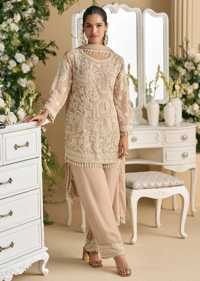 Mauve Embroidered Pant Style Suit