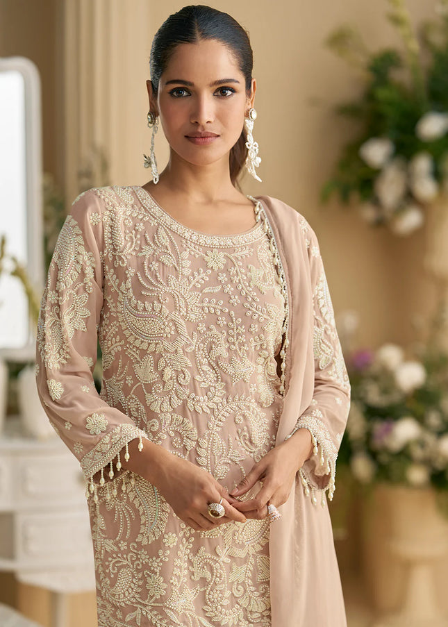 Mauve Embroidered Pant Style Suit