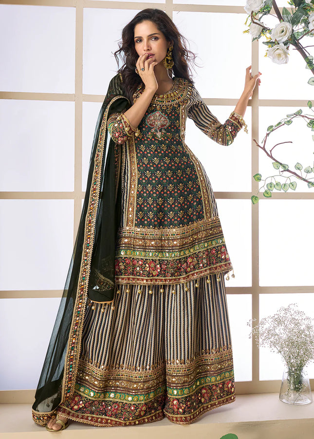 Black Multicolor Embroidered Sharara Suit
