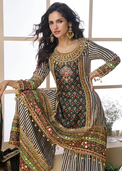 Black Multicolor Embroidered Sharara Suit