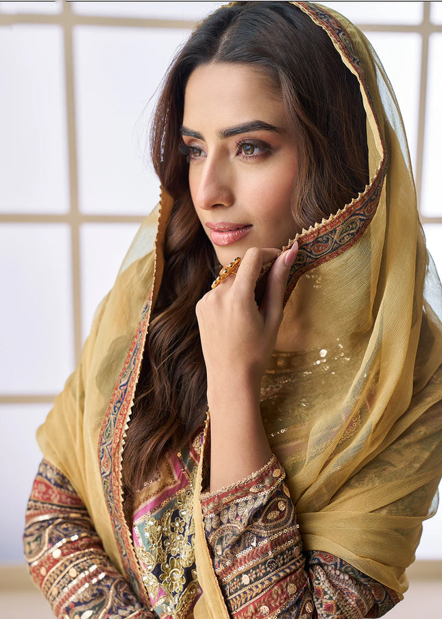 Yellow Multicolor Embroidered Gharara Suit