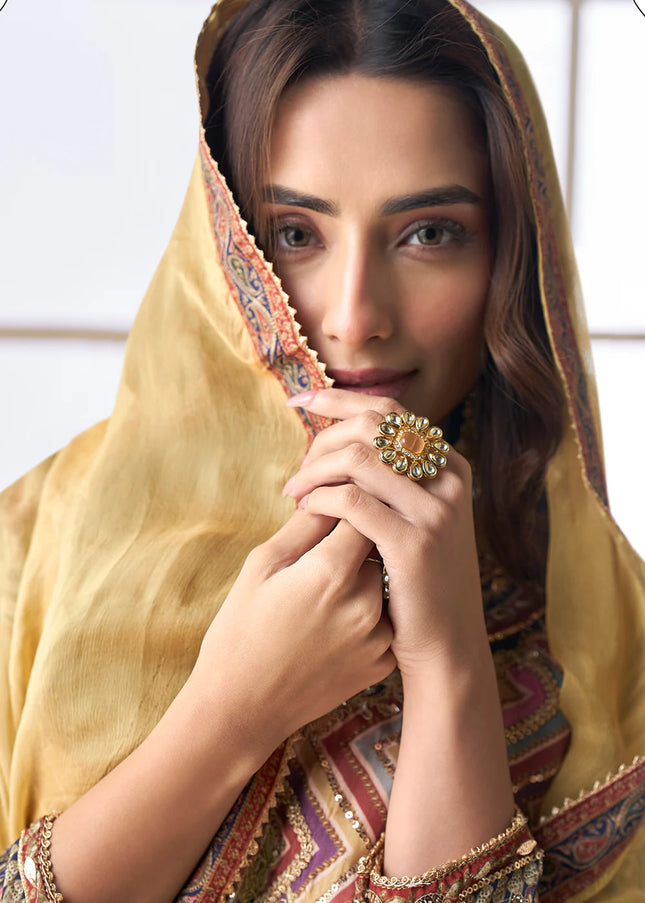 Yellow Multicolor Embroidered Gharara Suit