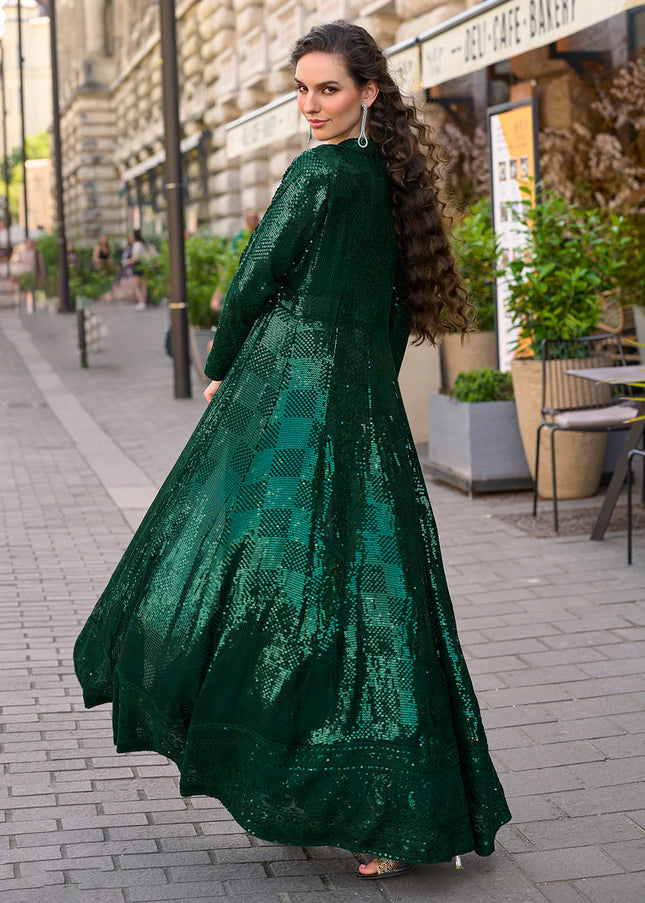 Green Embroidered Jacket Style Sharara Suit