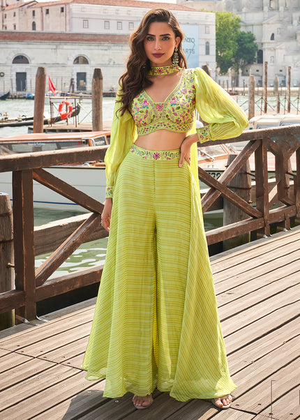 Light Green Embroidered Sharara Suit