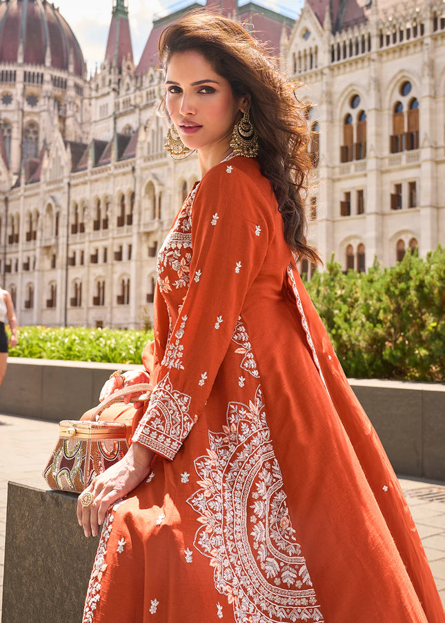 Orange Embroidered Sharara Suit