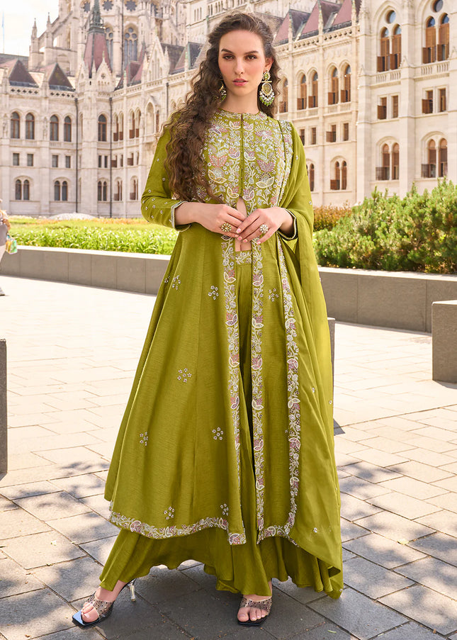 Green Embroidered Sharara Suit