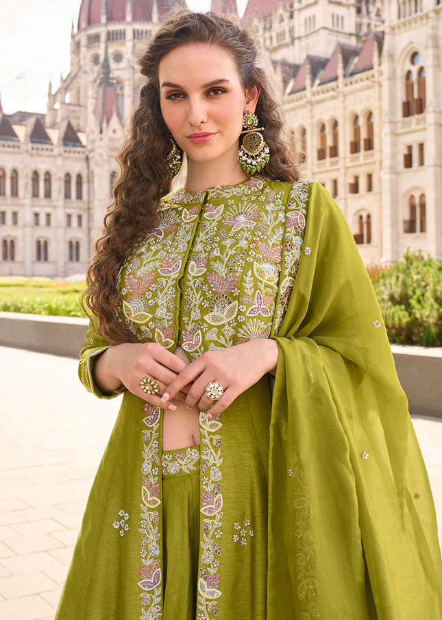 Green Embroidered Sharara Suit