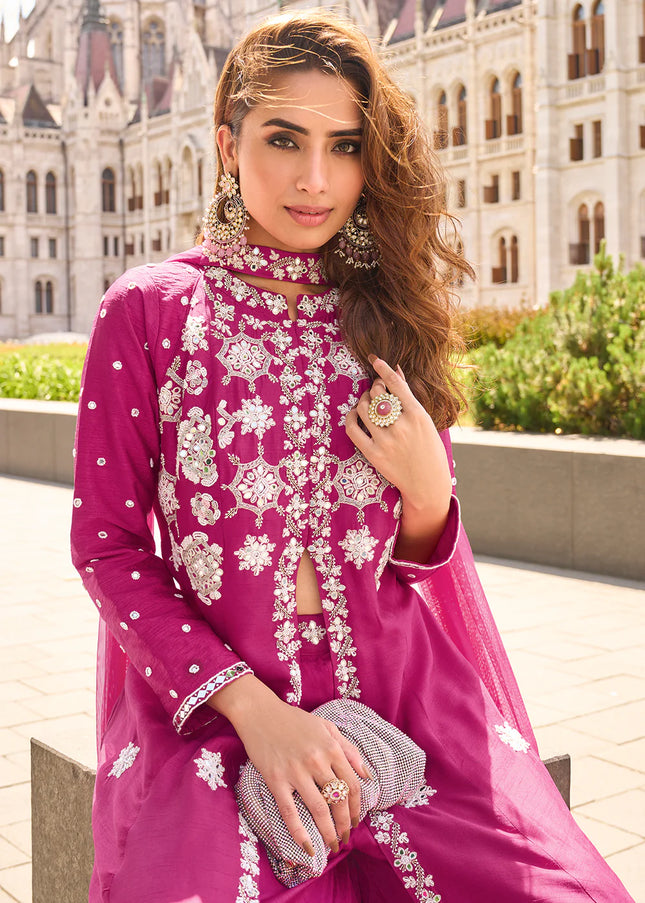 Pink Embroidered Sharara Suit