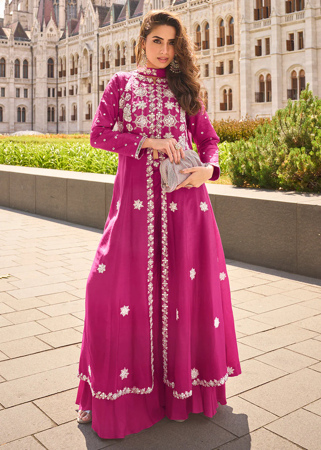 Pink Embroidered Sharara Suit