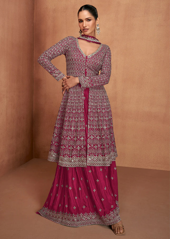 Pink Embroidered Sharara Suit