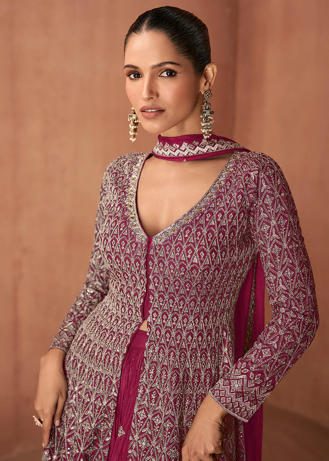 Pink Embroidered Sharara Suit