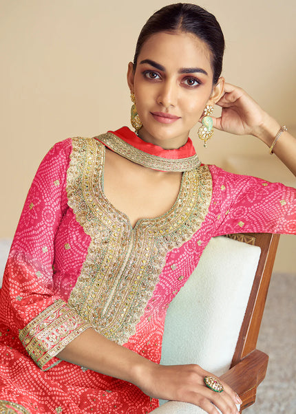 Pink and Orange Embroidered Sharara Suit