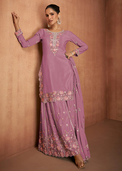 Lavender Embroidered Sharara Suit