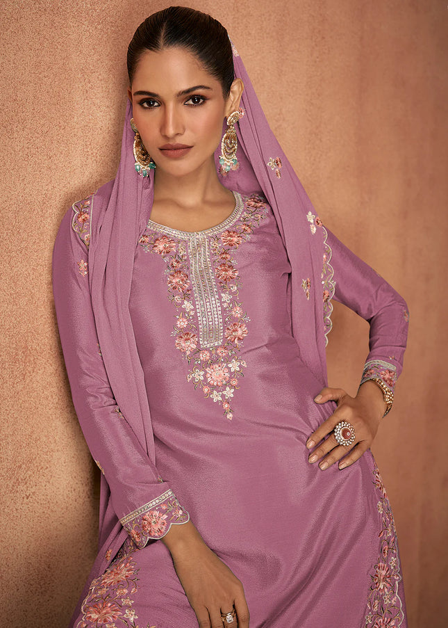 Lavender Embroidered Sharara Suit