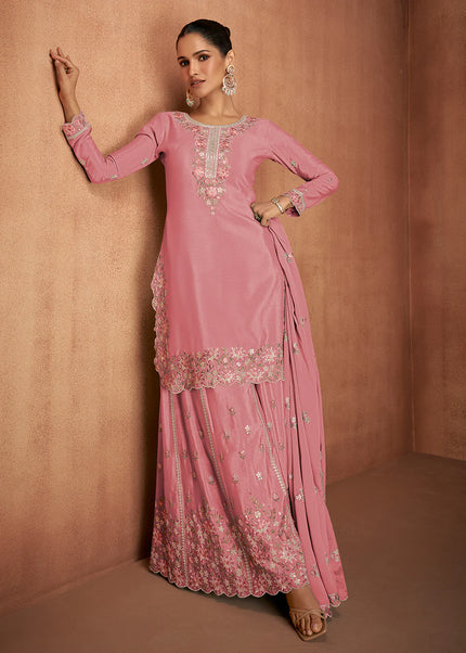 Pink Embroidered Sharara Suit