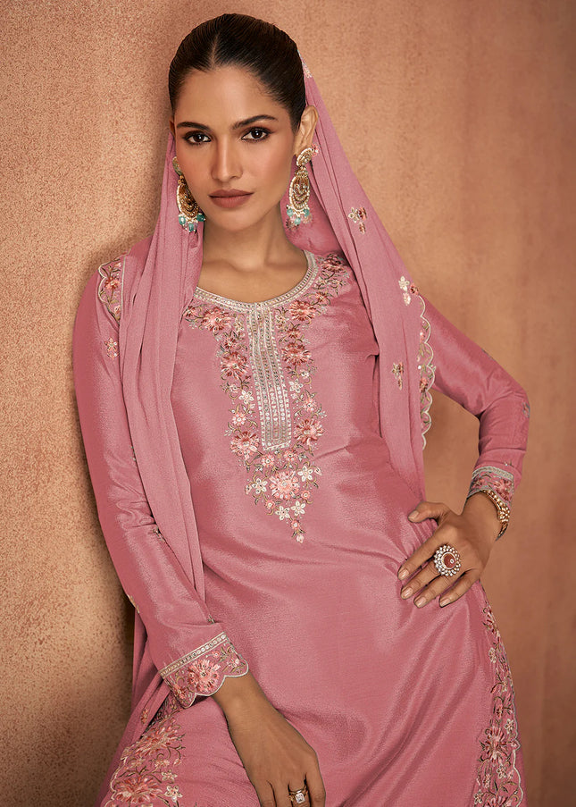 Pink Embroidered Sharara Suit