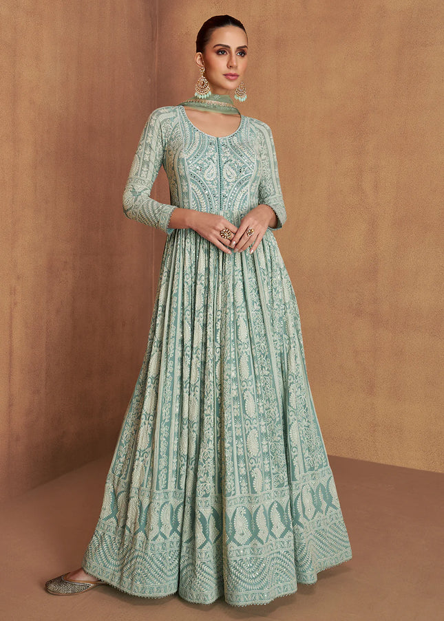 Sky Blue Embroidered Anarkali Gown