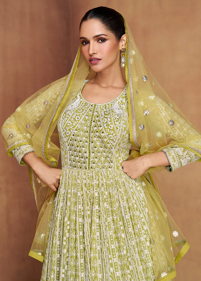 Green Embroidered Anarkali Gown