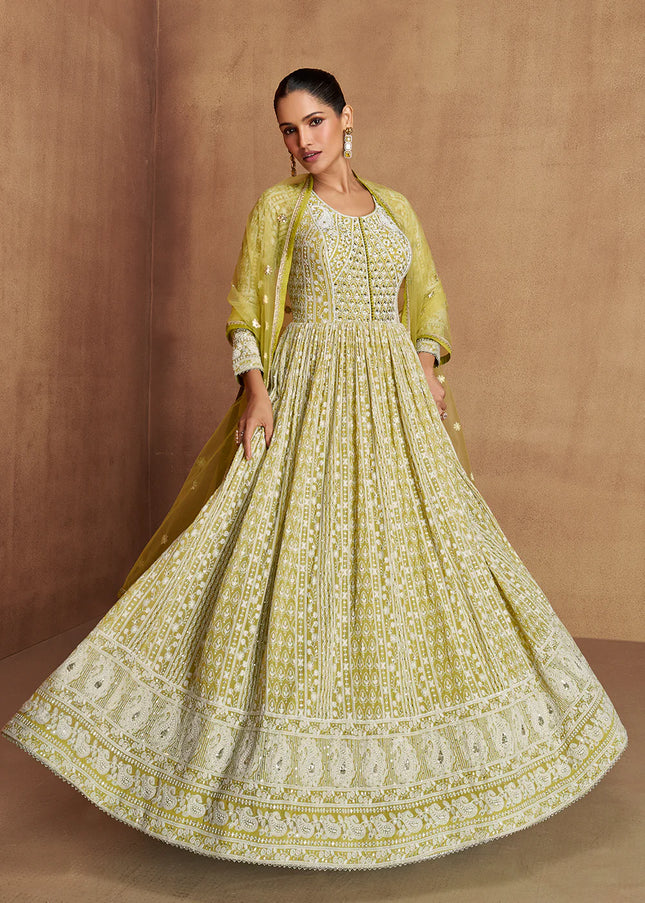 Green Embroidered Anarkali Gown