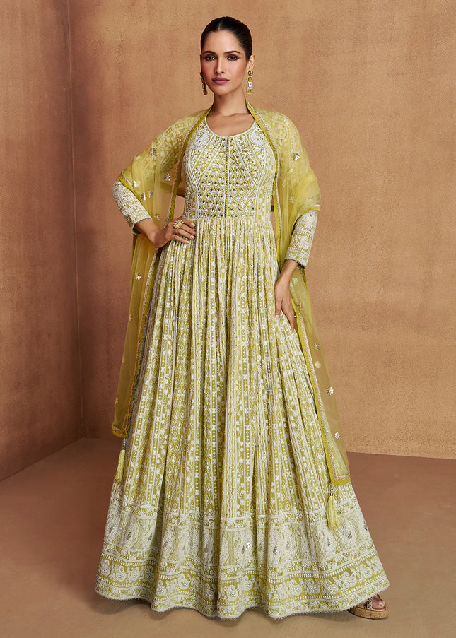 Green Embroidered Anarkali Gown