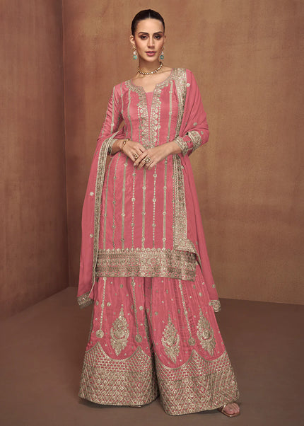 Pink Embroidered Sharara Suit