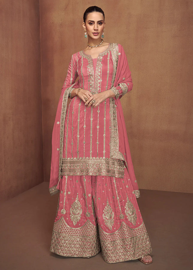 Pink Embroidered Sharara Suit