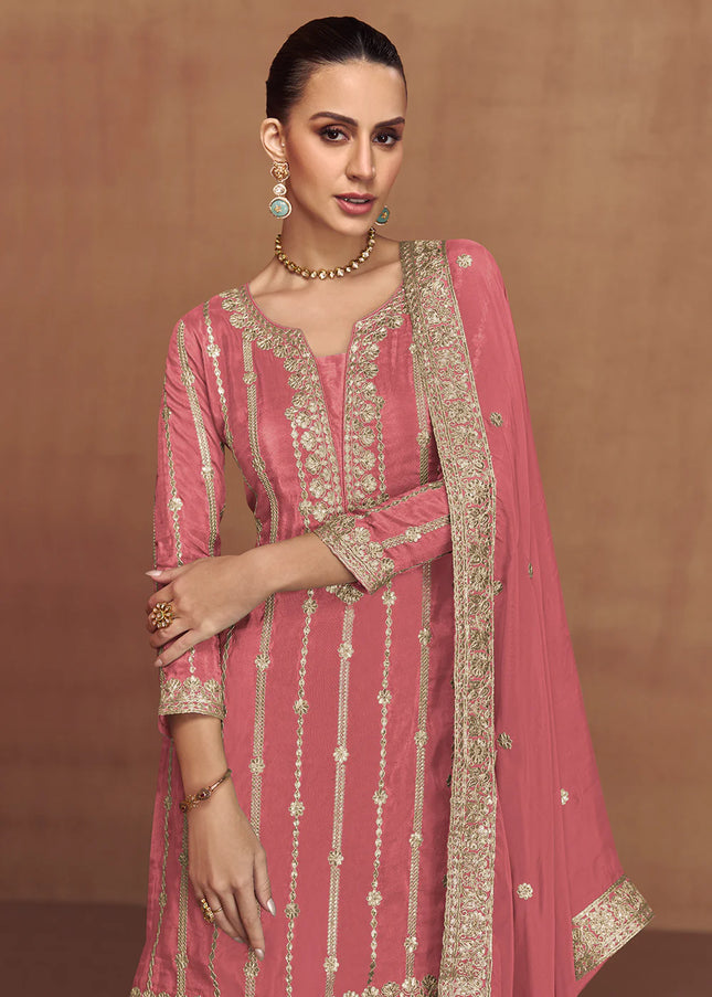 Pink Embroidered Sharara Suit
