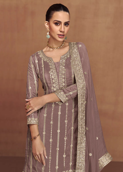Mauve Embroidered Sharara Suit