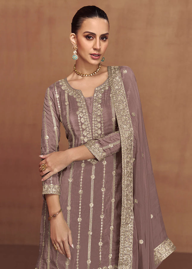Mauve Embroidered Sharara Suit