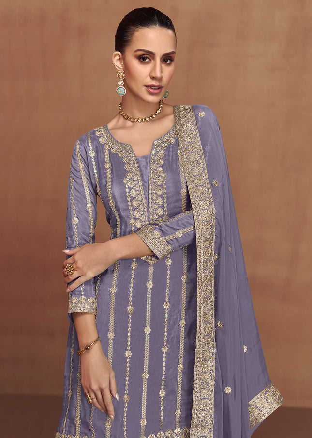 Lavender Embroidered Sharara Suit