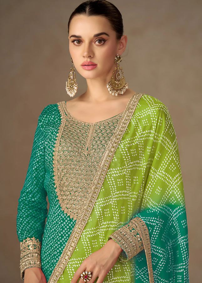 Green Printed and Embroidered Anarkali Gown