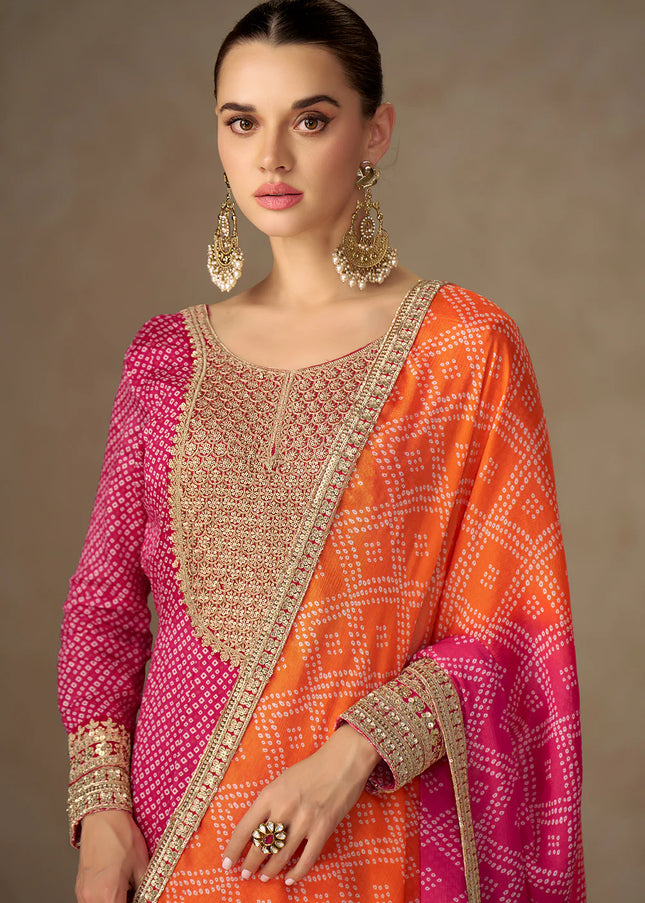 Pink Printed and Embroidered Anarkali Gown