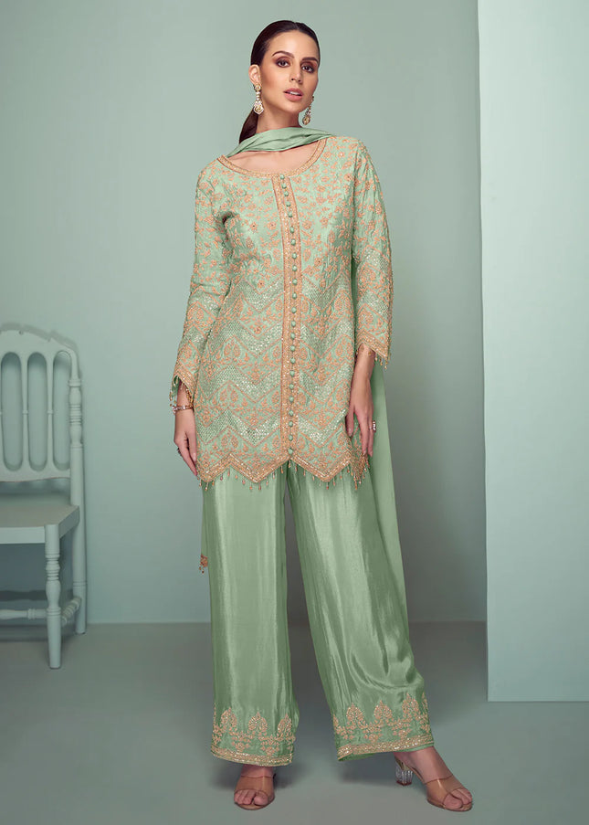 Green Embroidered Pant Style Suit