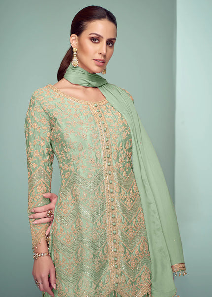 Green Embroidered Pant Style Suit