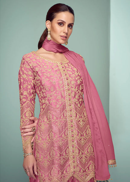 Pink Embroidered Pant Style Suit
