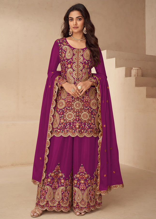 Pink Embroidered Sharara Suit