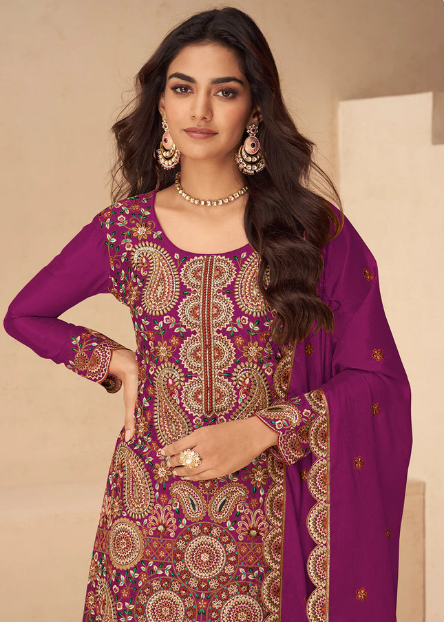 Pink Embroidered Sharara Suit
