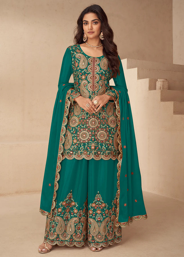 Green Embroidered Sharara Suit