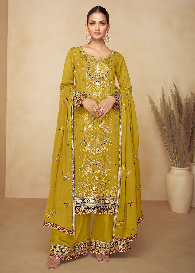 Mustard Yellow Embroidered Sharara Suit