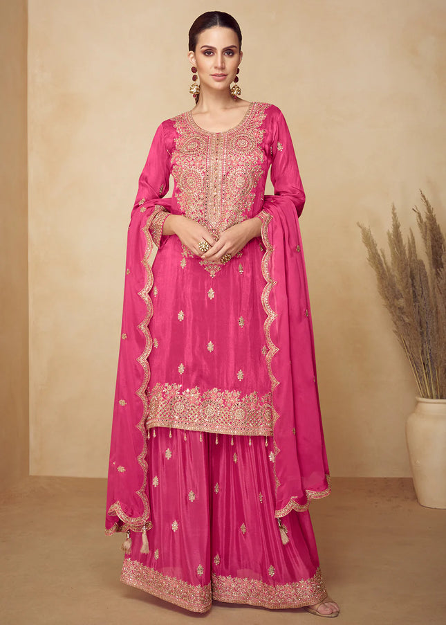 Pink Embroidered Sharara Suit