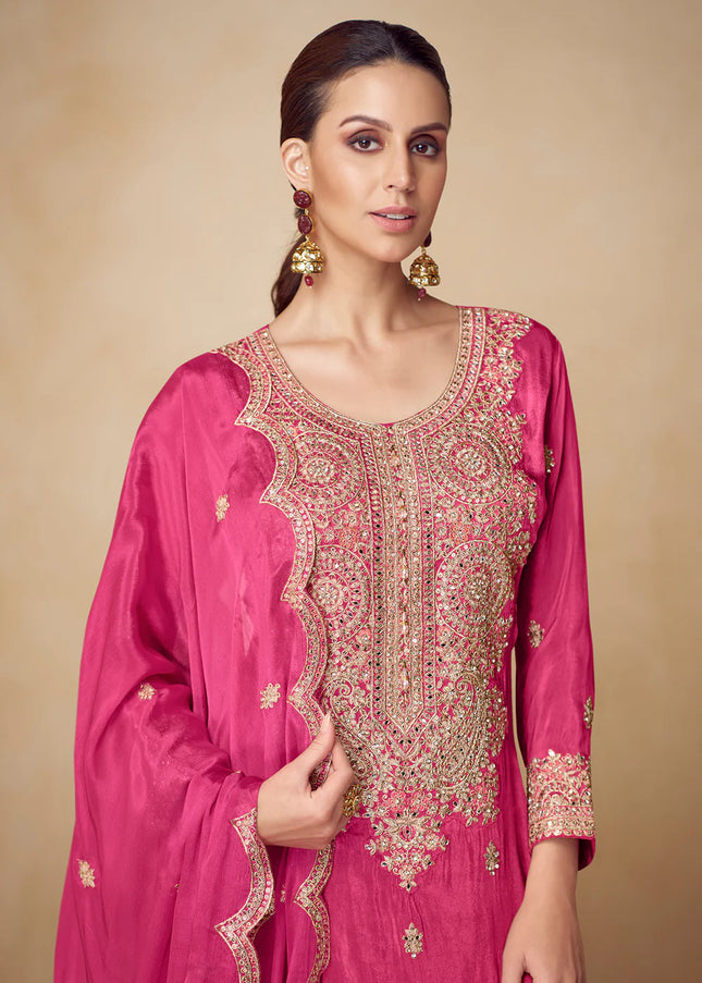 Pink Embroidered Sharara Suit